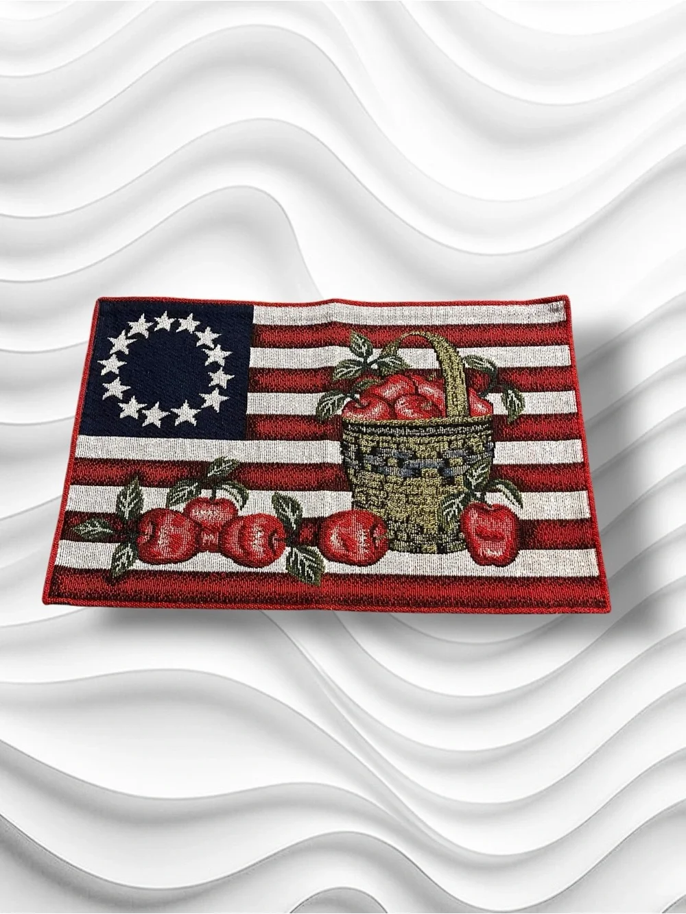 Set of 4 Patriotic Stars Stripes Tapestry American Flag Apple Basket Placemats